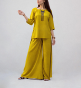 MSP-004-Mahreen | Mustard Solid Linen Dress - 2 Piece