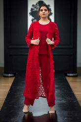 MSP-005-Sinaaya | Red Cape Suit - 3 Piece - Inner, Trouser and Cape