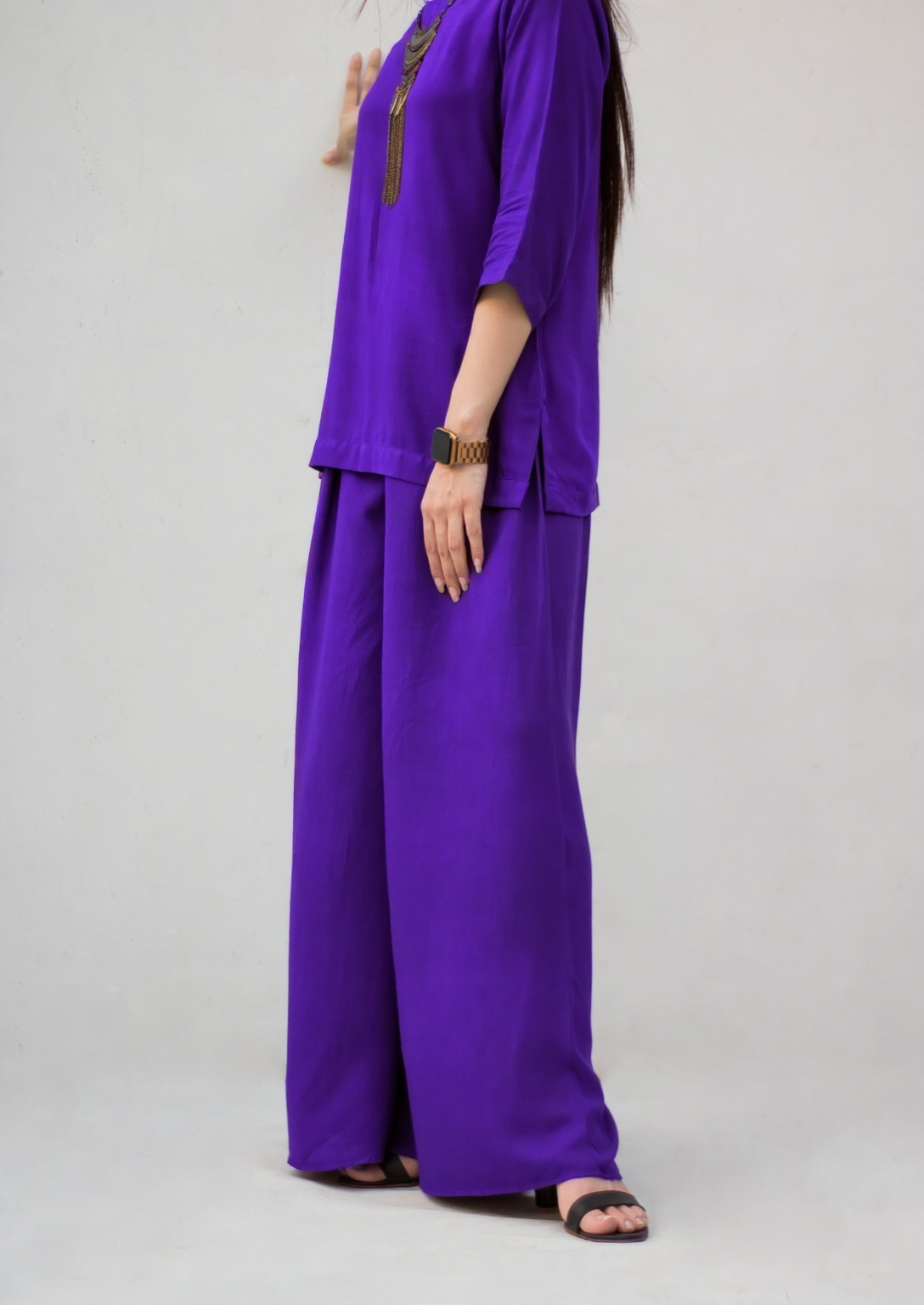 MSP-004-Mahreen | Purple Solid Linen Dress - 2 Piece