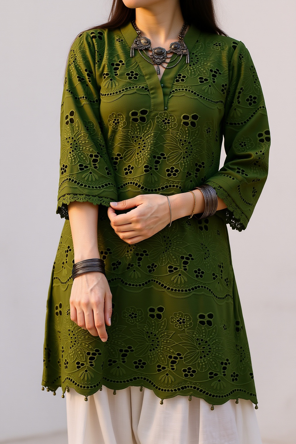MSP-001-Zimal | Olive Green Dress Chicken Kari - 3 piece