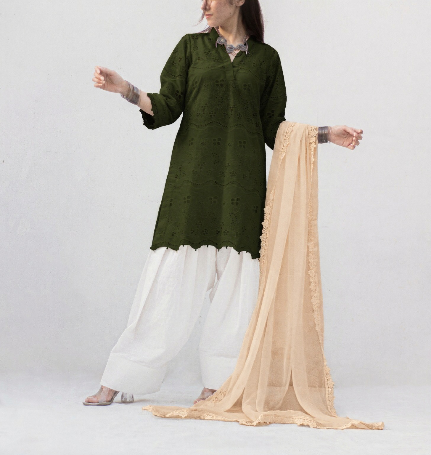 MSP-001-Zimal | Olive Green Dress Chicken Kari - 3 piece