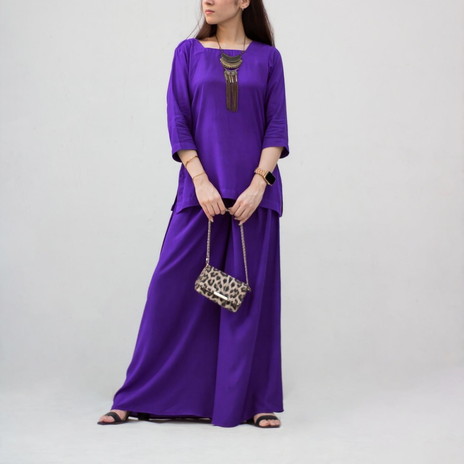 MSP-004-Mahreen | Purple Solid Linen Dress - 2 Piece