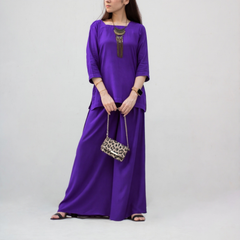MSP-004-Mahreen | Purple Solid Linen Dress - 2 Piece