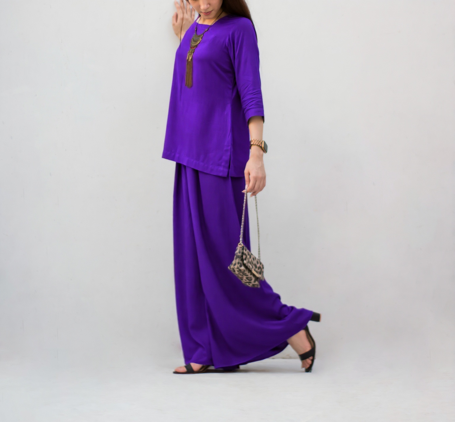 MSP-004-Mahreen | Purple Solid Linen Dress - 2 Piece