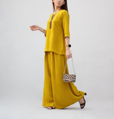 MSP-004-Mahreen | Mustard Solid Linen Dress - 2 Piece
