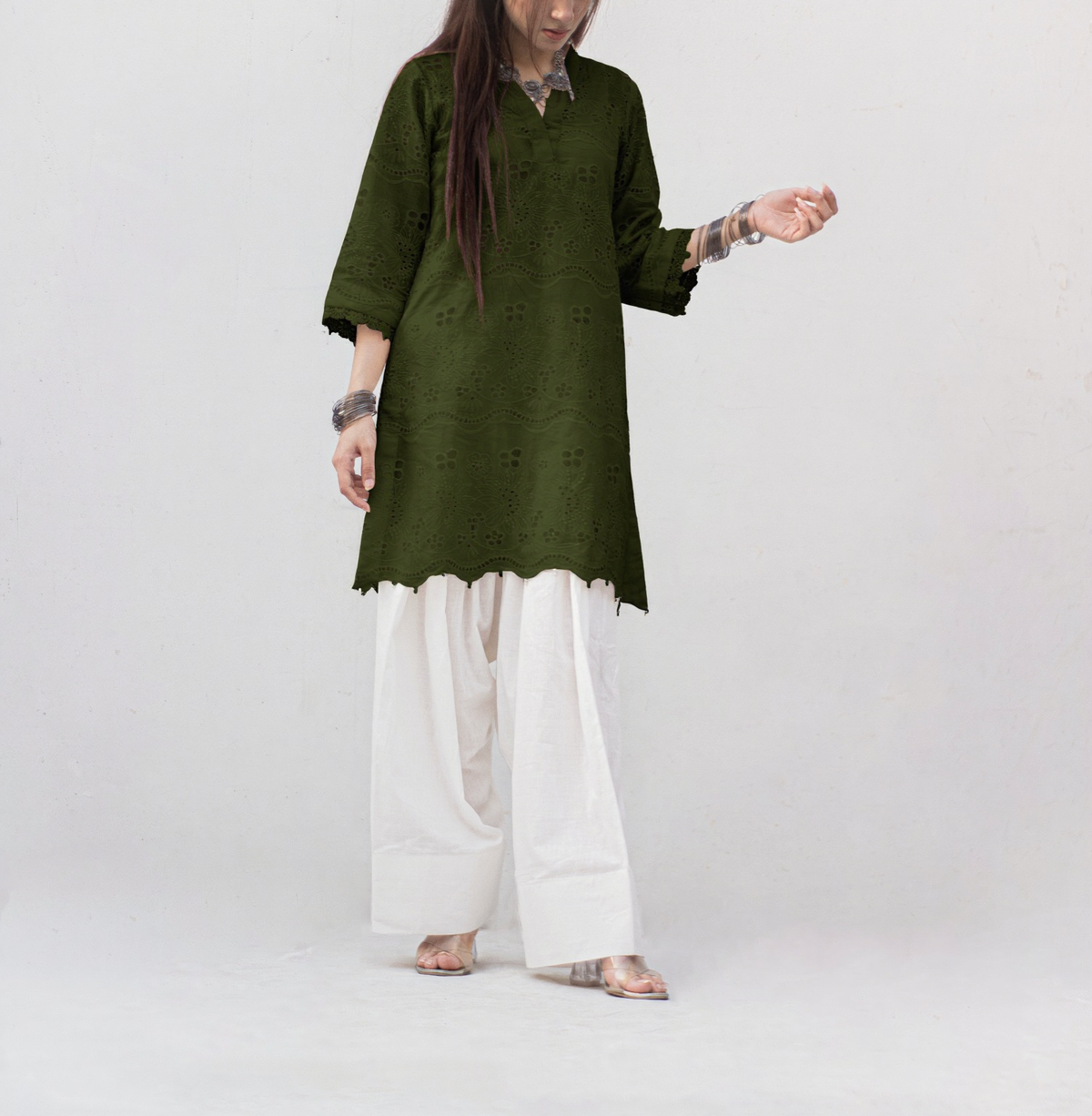 MSP-001-Zimal | Olive Green Dress Chicken Kari - 3 piece