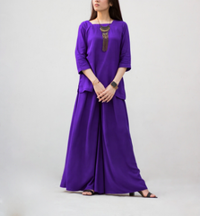 MSP-004-Mahreen | Purple Solid Linen Dress - 2 Piece