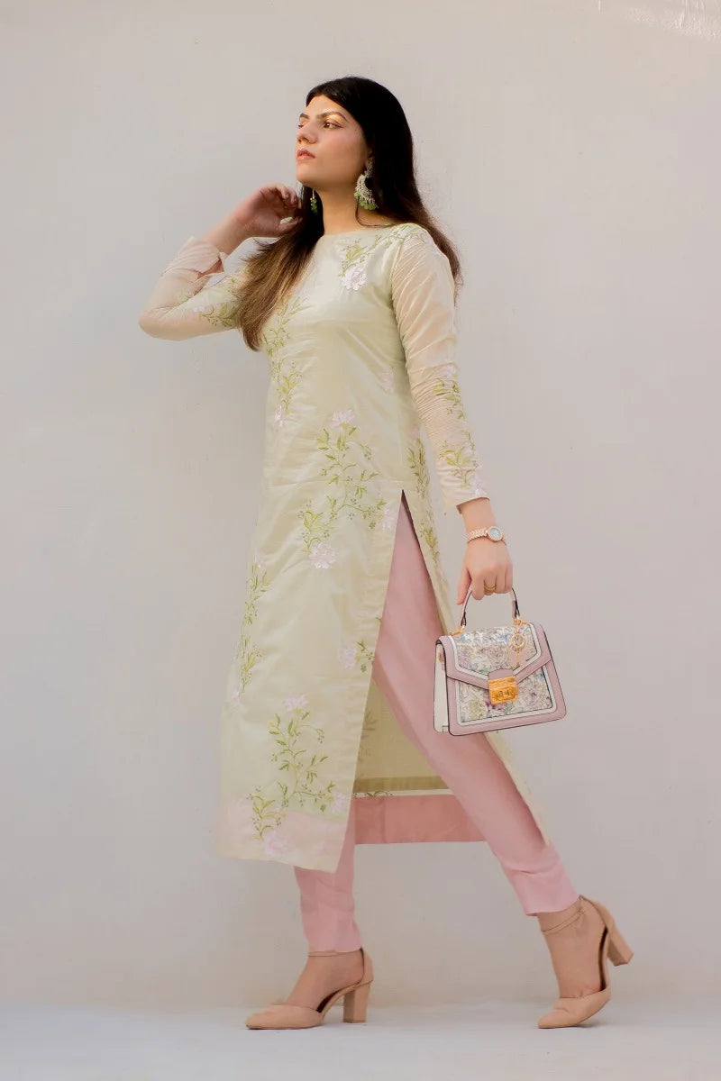 Mint green with pink Dupatta