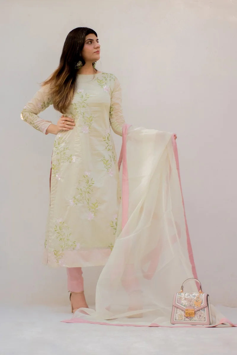 Mint green with pink Dupatta