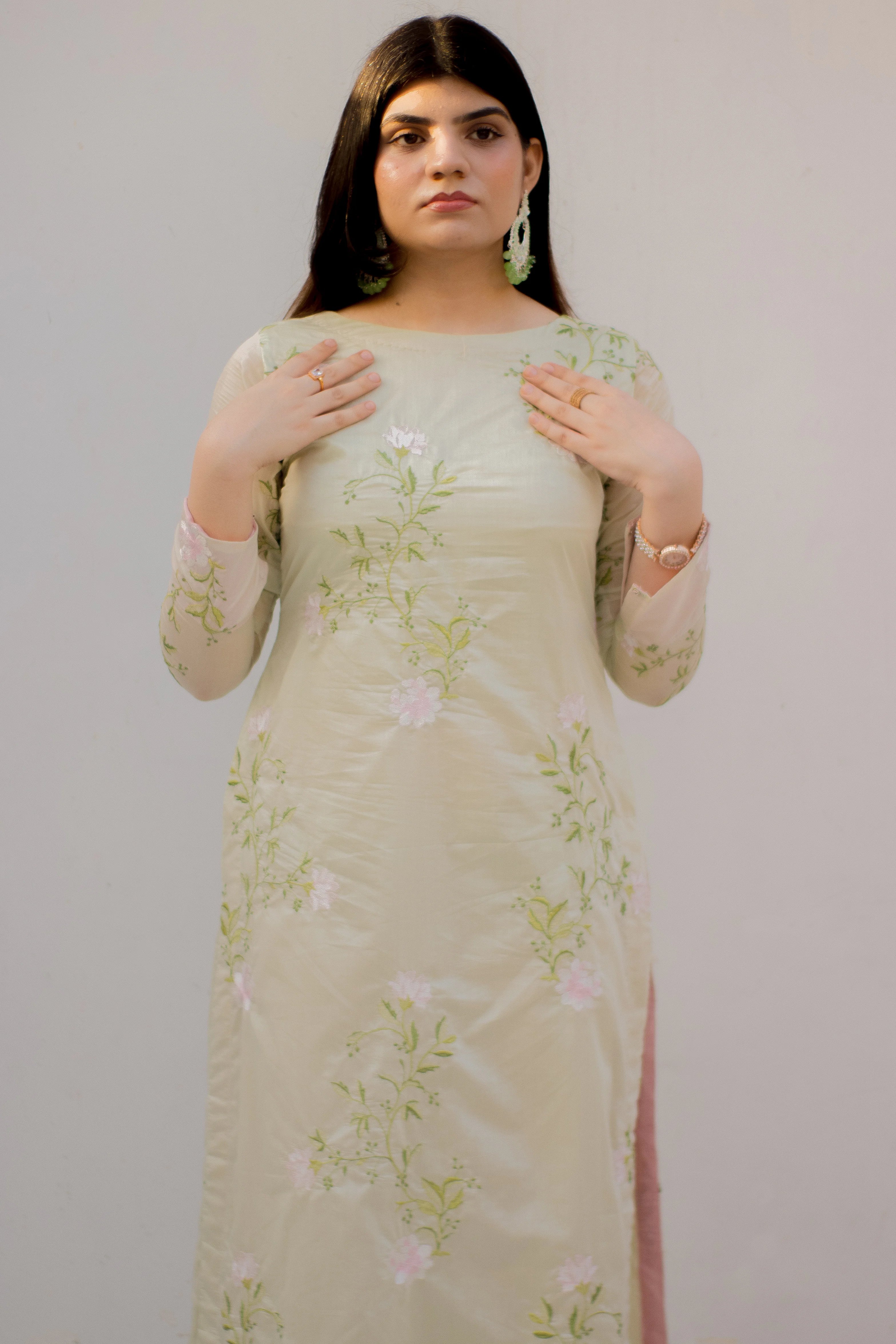 Mint green with pink Dupatta