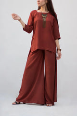 Brown Solid Linen Dress - 2 Piece