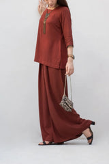 Brown Solid Linen Dress - 2 Piece
