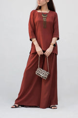Brown Solid Linen Dress - 2 Piece