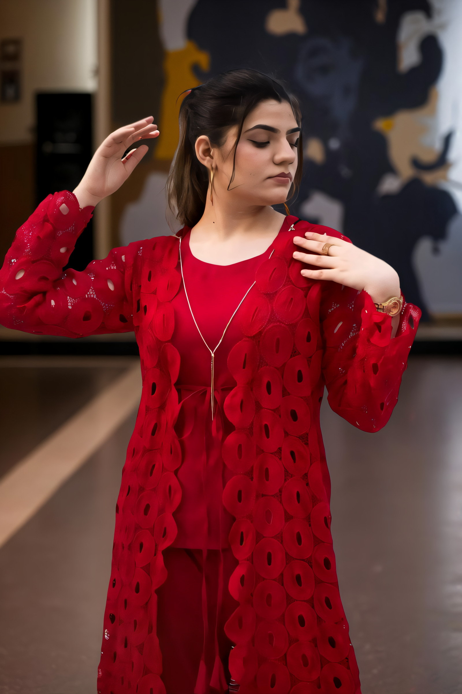 MSP-005-Sinaaya | Red Cape Suit - 3 Piece - Inner, Trouser and Cape