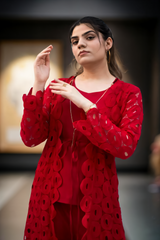 MSP-005-Sinaaya | Red Cape Suit - 3 Piece - Inner, Trouser and Cape