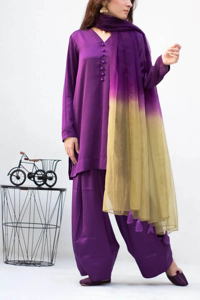 Purple with Olive and Purple color dupatta
