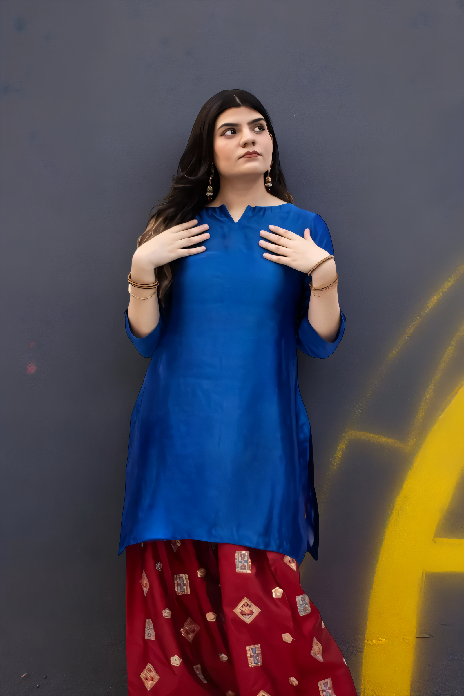 MSP-009-Velora | Blue Seesha Silk with red shalwar