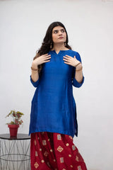 Blue Seesha Silk with red shalwar
