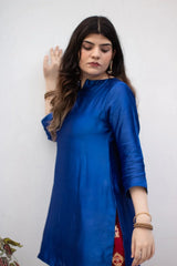 Blue Seesha Silk with red shalwar