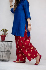 Blue Seesha Silk with red shalwar