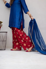 Blue Seesha Silk with red shalwar