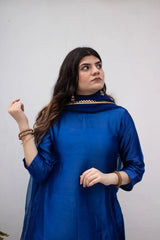 Blue Seesha Silk with red shalwar