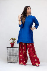 Blue Seesha Silk with red shalwar