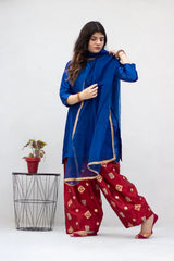 Blue Seesha Silk with red shalwar