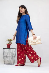 Blue Seesha Silk with red shalwar