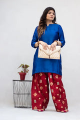 Blue Seesha Silk with red shalwar