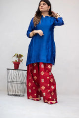 Blue Seesha Silk with red shalwar