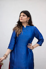 Blue Seesha Silk with red shalwar