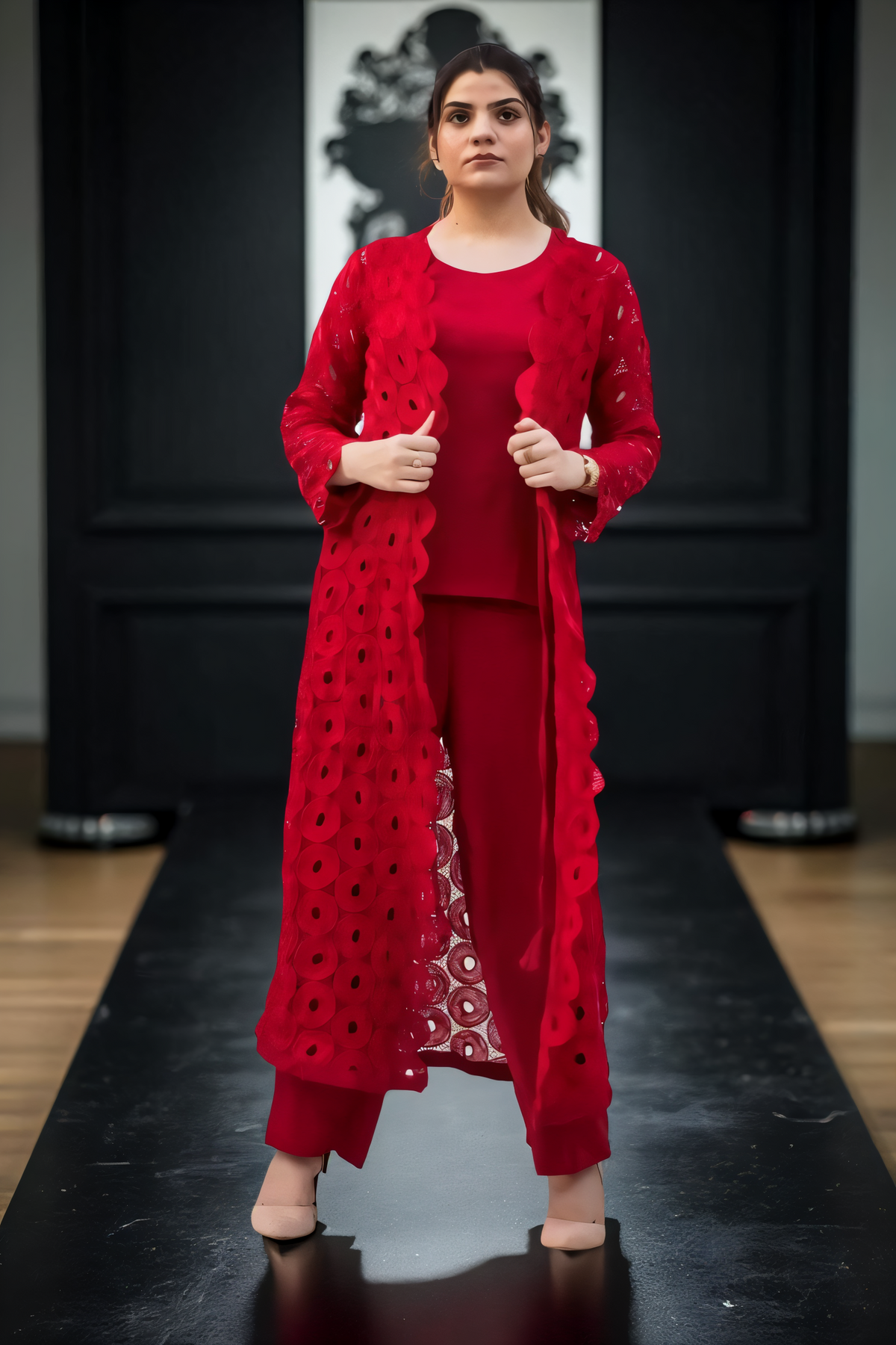 MSP-005-Sinaaya | Red Cape Suit - 3 Piece - Inner, Trouser and Cape