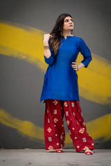 MSP-009-Velora | Blue Seesha Silk with red shalwar