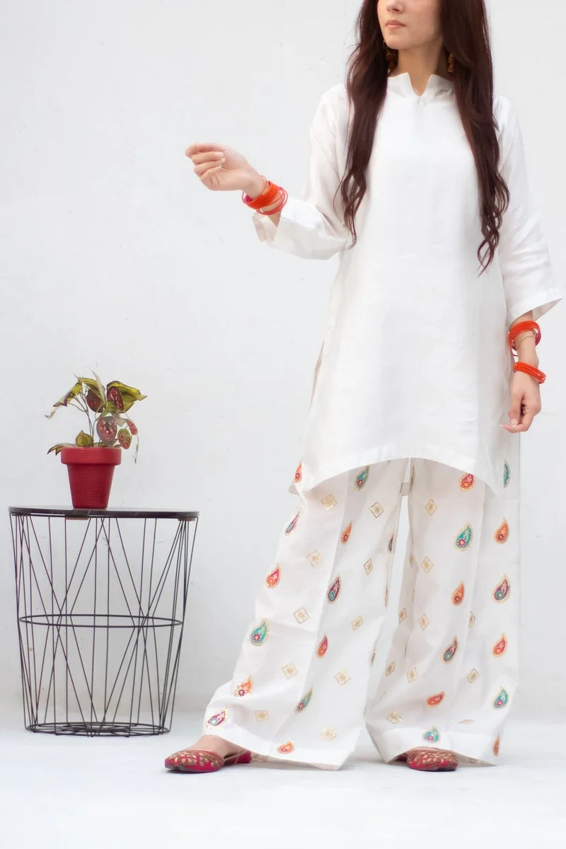 MSP-010-AYSE | White Seesha Silk with 3 tone dupatta