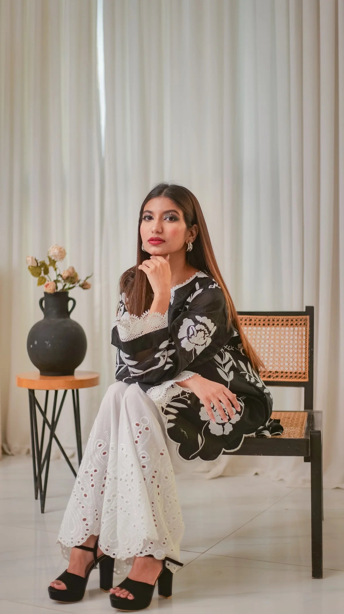 MSP 206 - Black and White 2-Piece Embroidered Set