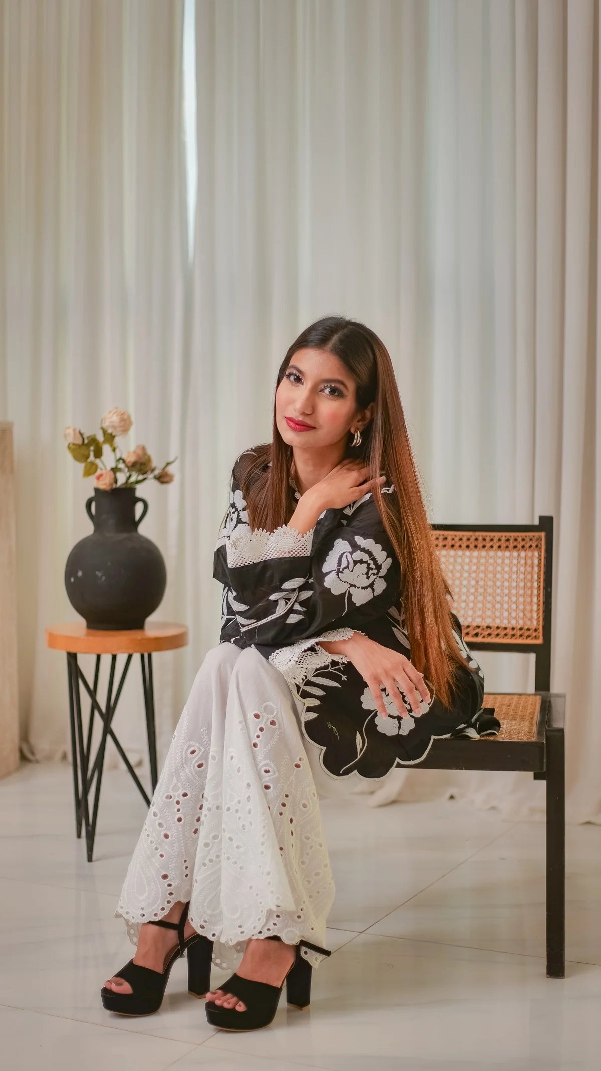 MSP 206 - Black and White 2-Piece Embroidered Set