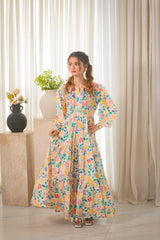 MSP 207 - Yellow Printed Neck Embroidery Frock