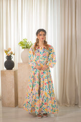 MSP 207 - Yellow Printed Neck Embroidery Frock