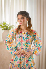 MSP 207 - Yellow Printed Neck Embroidery Frock