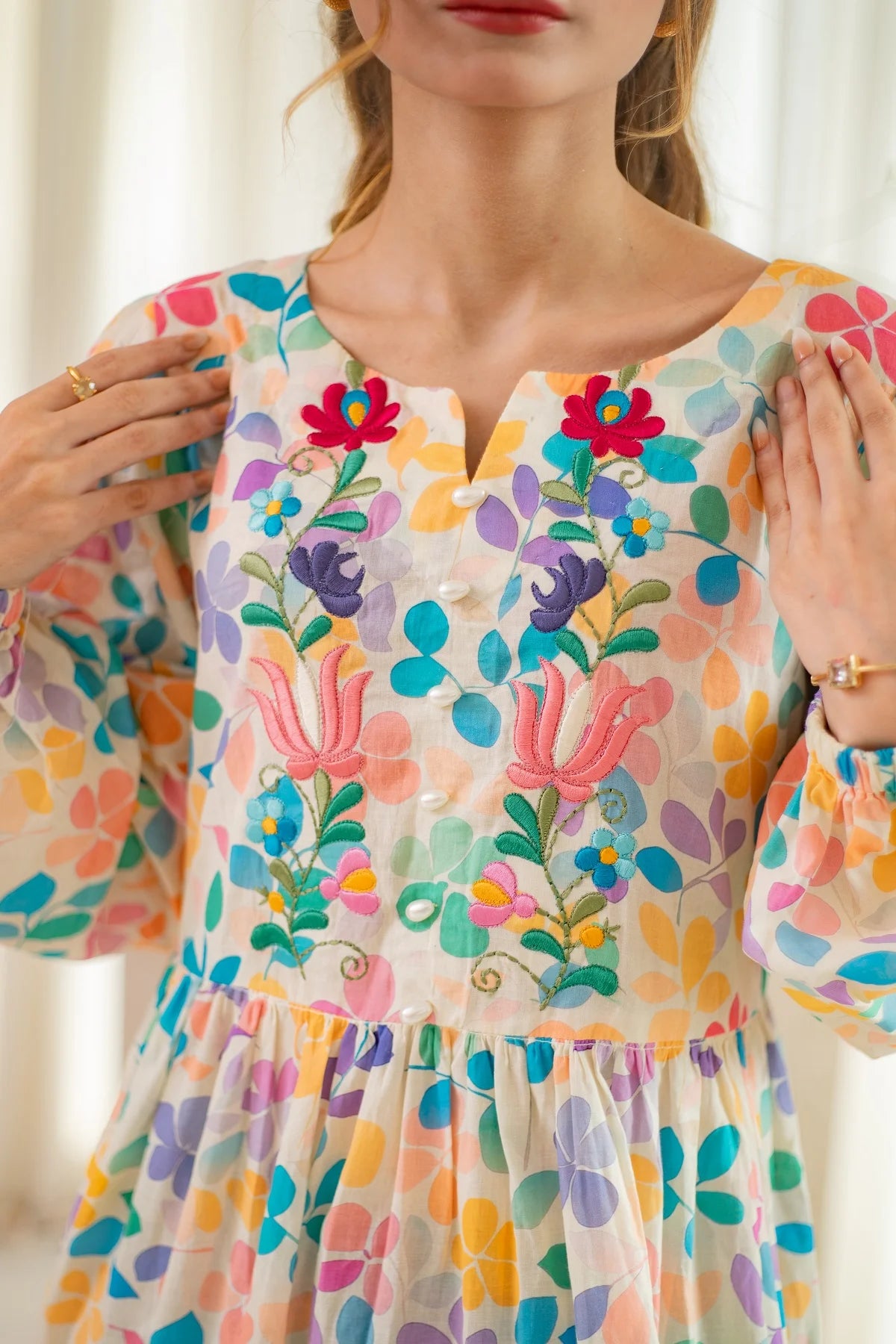 MSP 207 - Yellow Printed Neck Embroidery Frock