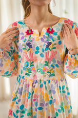 MSP 207 - Yellow Printed Neck Embroidery Frock