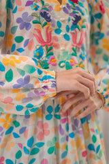 MSP 207 - Yellow Printed Neck Embroidery Frock