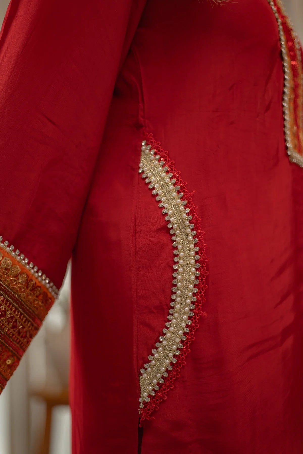 MSP 301 - Red Farshi Silk 3-Piece Outfit