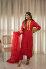 MSP 301 - Red Farshi Silk 3-Piece Outfit