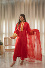 MSP 301 - Red Farshi Silk 3-Piece Outfit