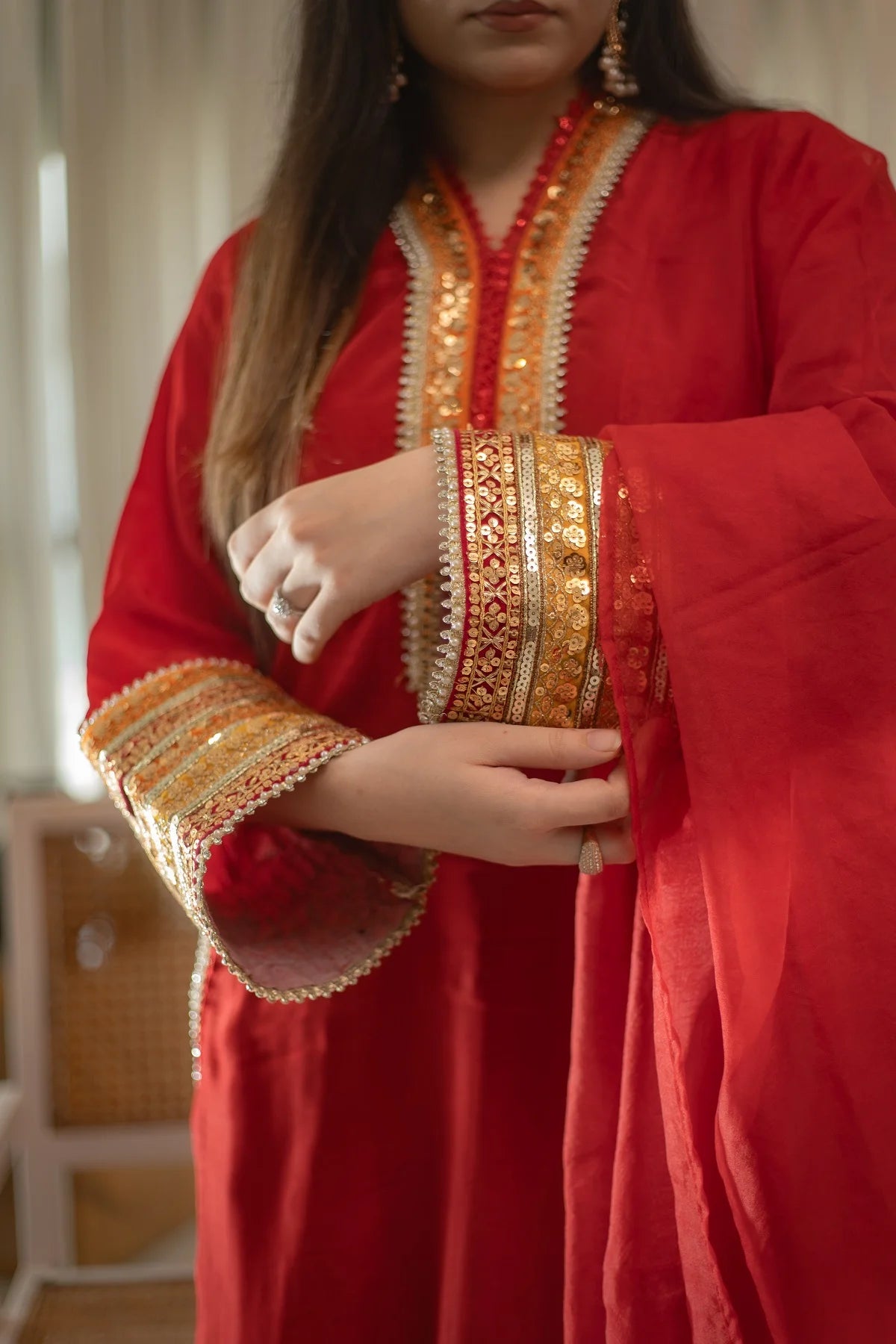 MSP 301 - Red Farshi Silk 3-Piece Outfit