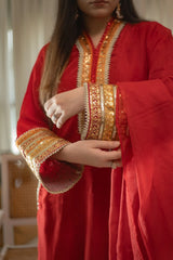 MSP 301 - Red Farshi Silk 3-Piece Outfit