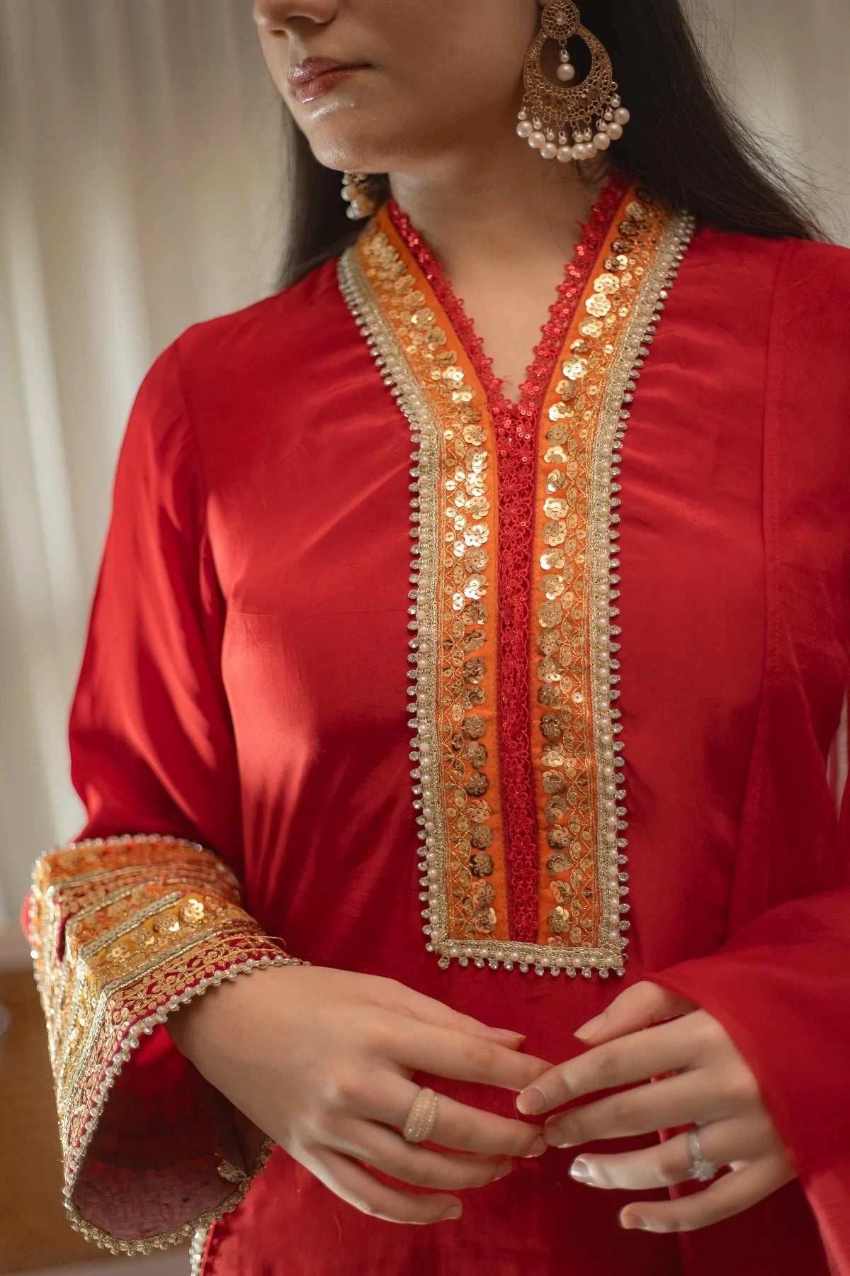 MSP 301 - Red Farshi Silk 3-Piece Outfit