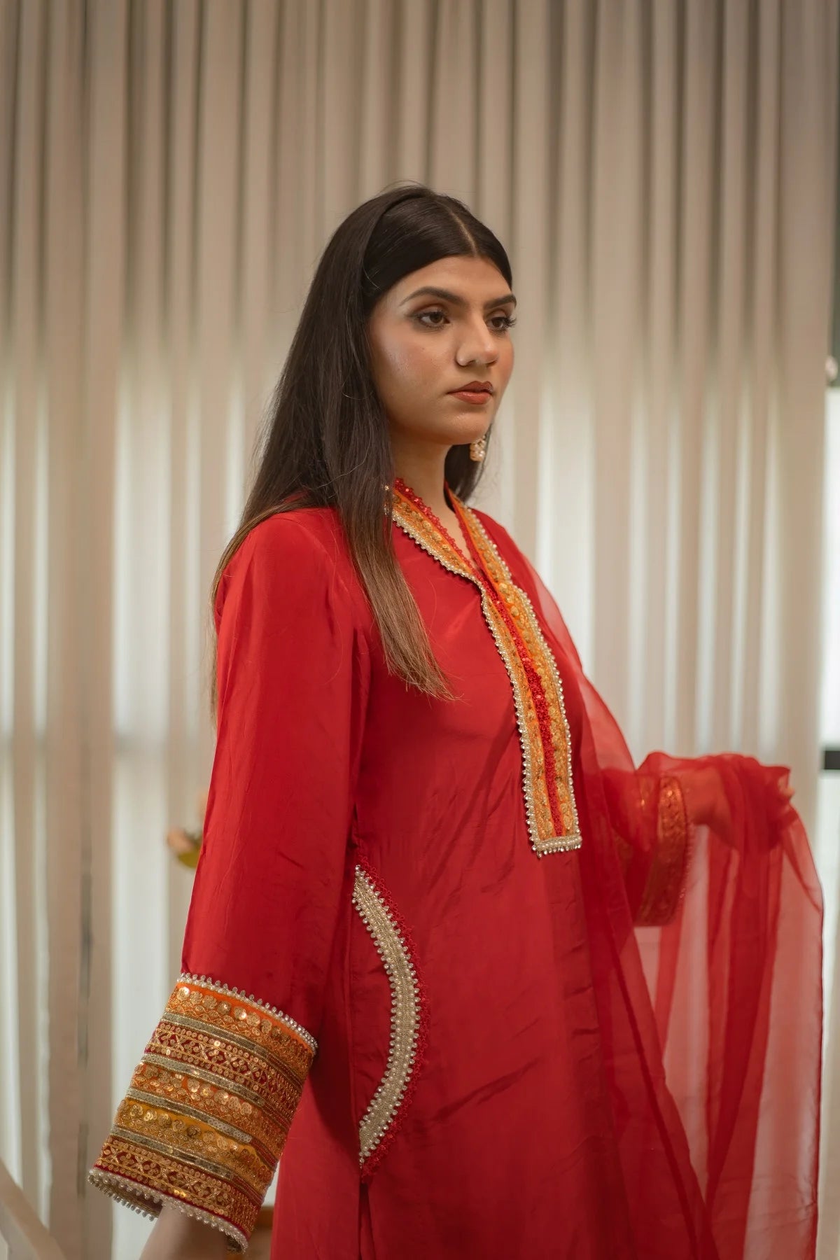 MSP 301 - Red Farshi Silk 3-Piece Outfit